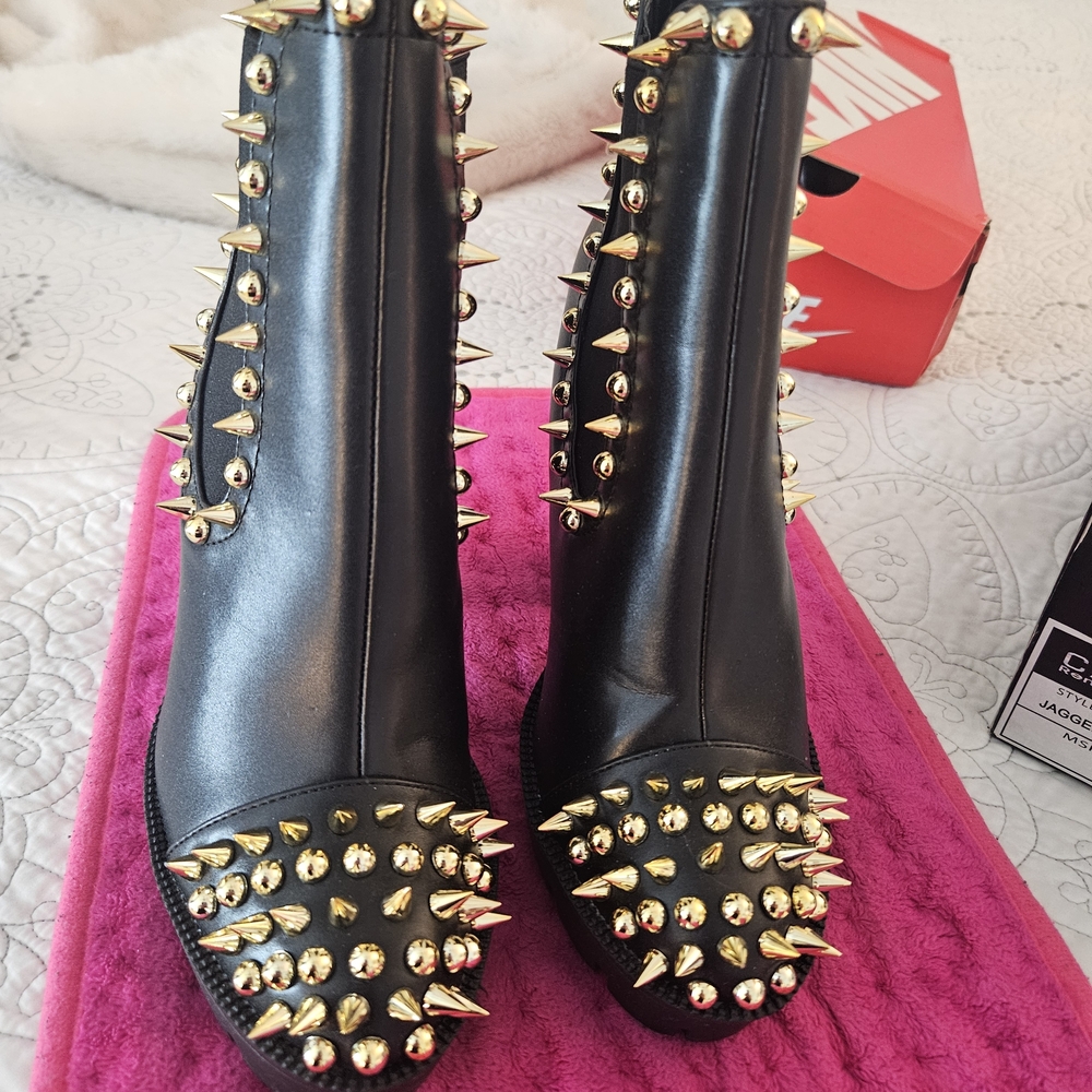 Cape Robbin Black and Gold Studded Heeled Boots